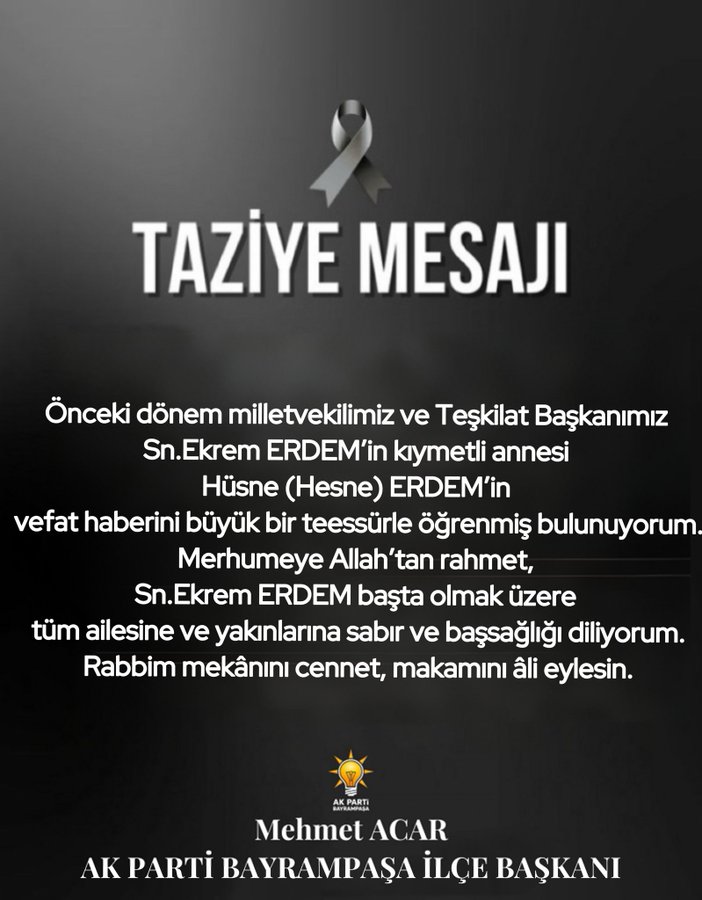 Merhumenin cenazesi, bugün ikindi namazına müteakip Eyüpsultan Camii’nde kılınacaktır